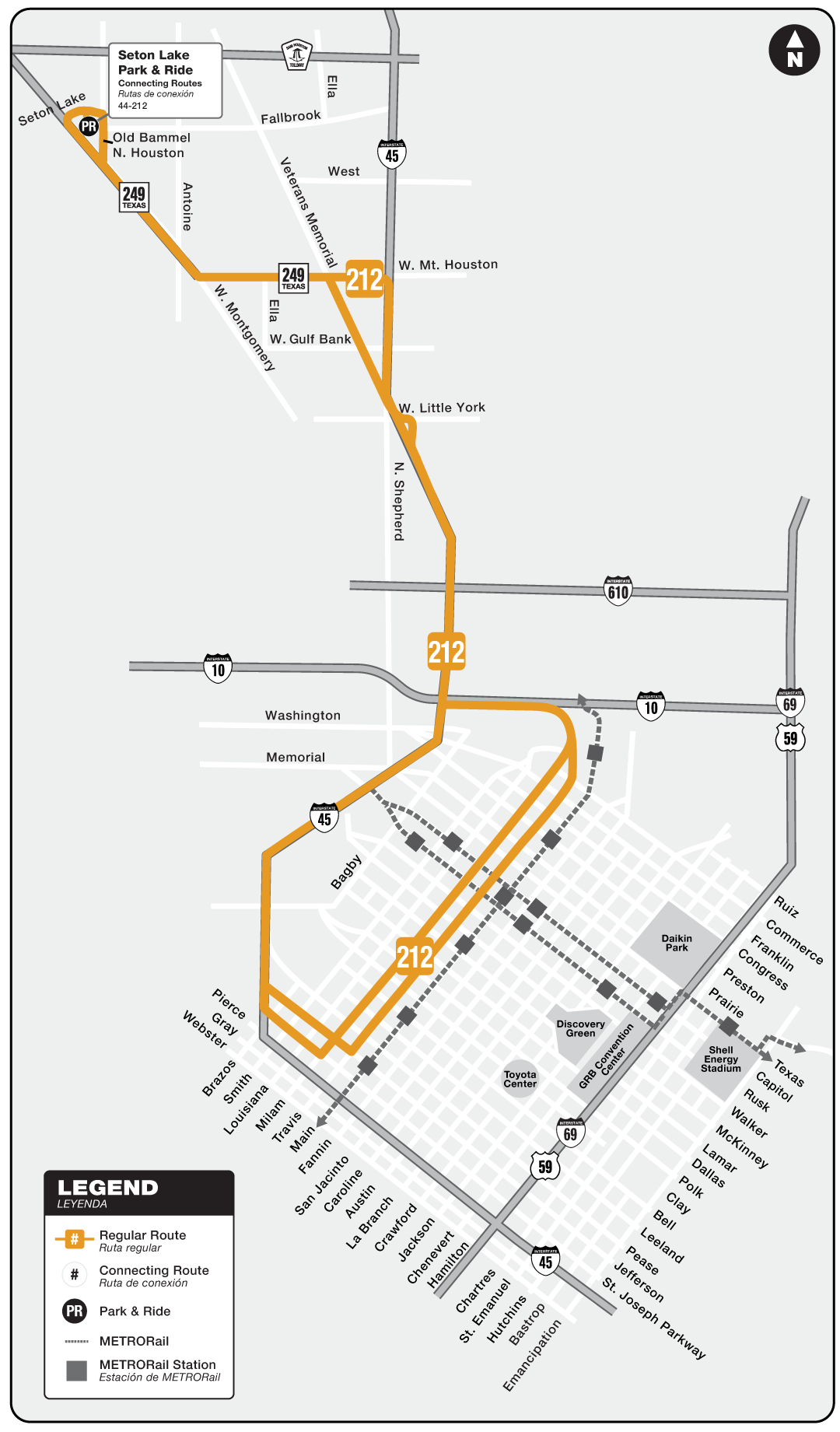 Route map for 212 Seton Lake Park & Ride bus