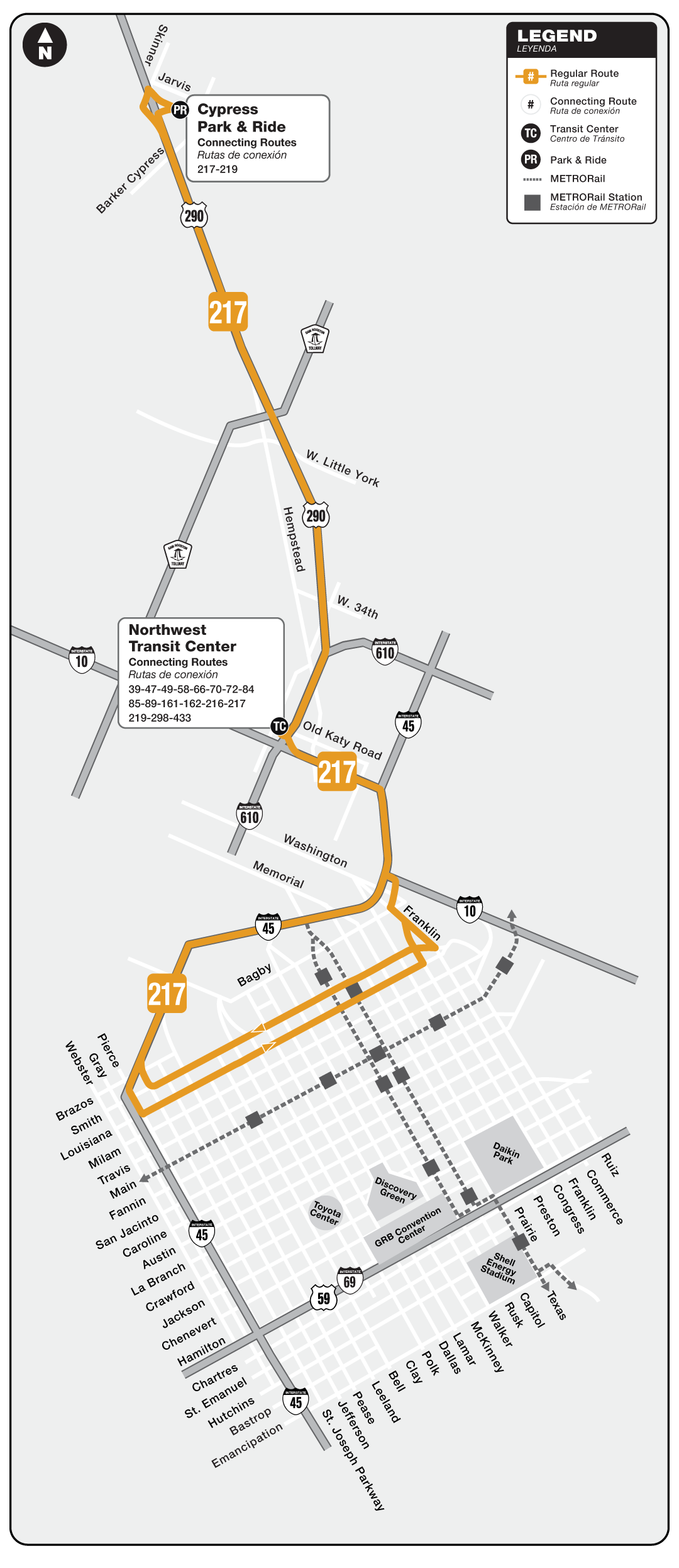 Route map for 217 Cypress Park & Ride bus.
