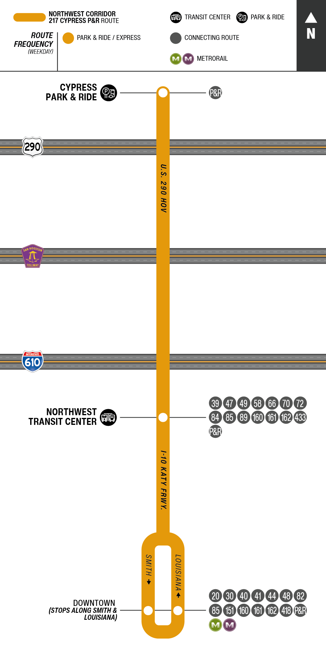 Route map for 217 Cypress  Park & Ride bus