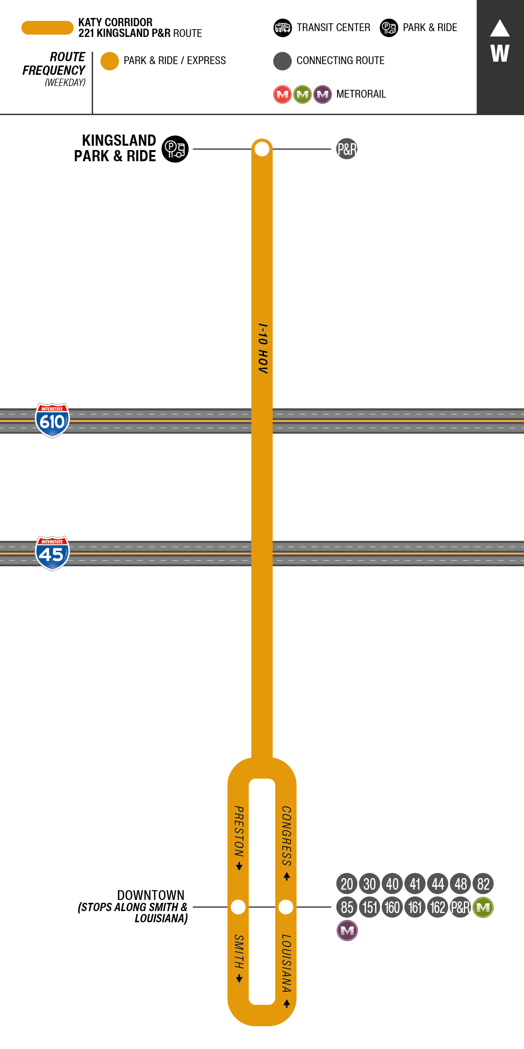 Route map for 221 Kingsland Park & Ride bus