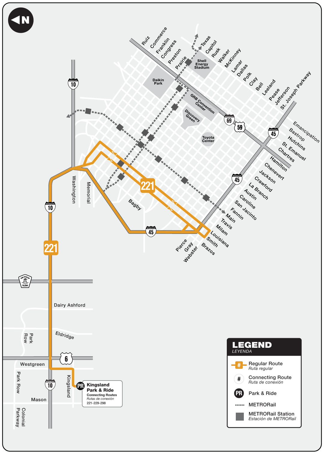 Route map for 221 Kingsland Park & Ride bus