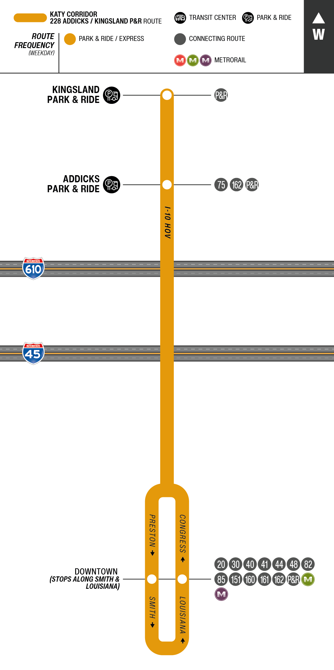 Route map for 228 Addicks / Kingsland Park & Ride bus