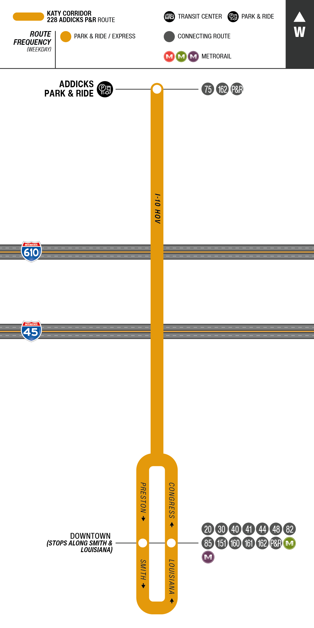 Route map for 228 Addicks Park & Ride bus