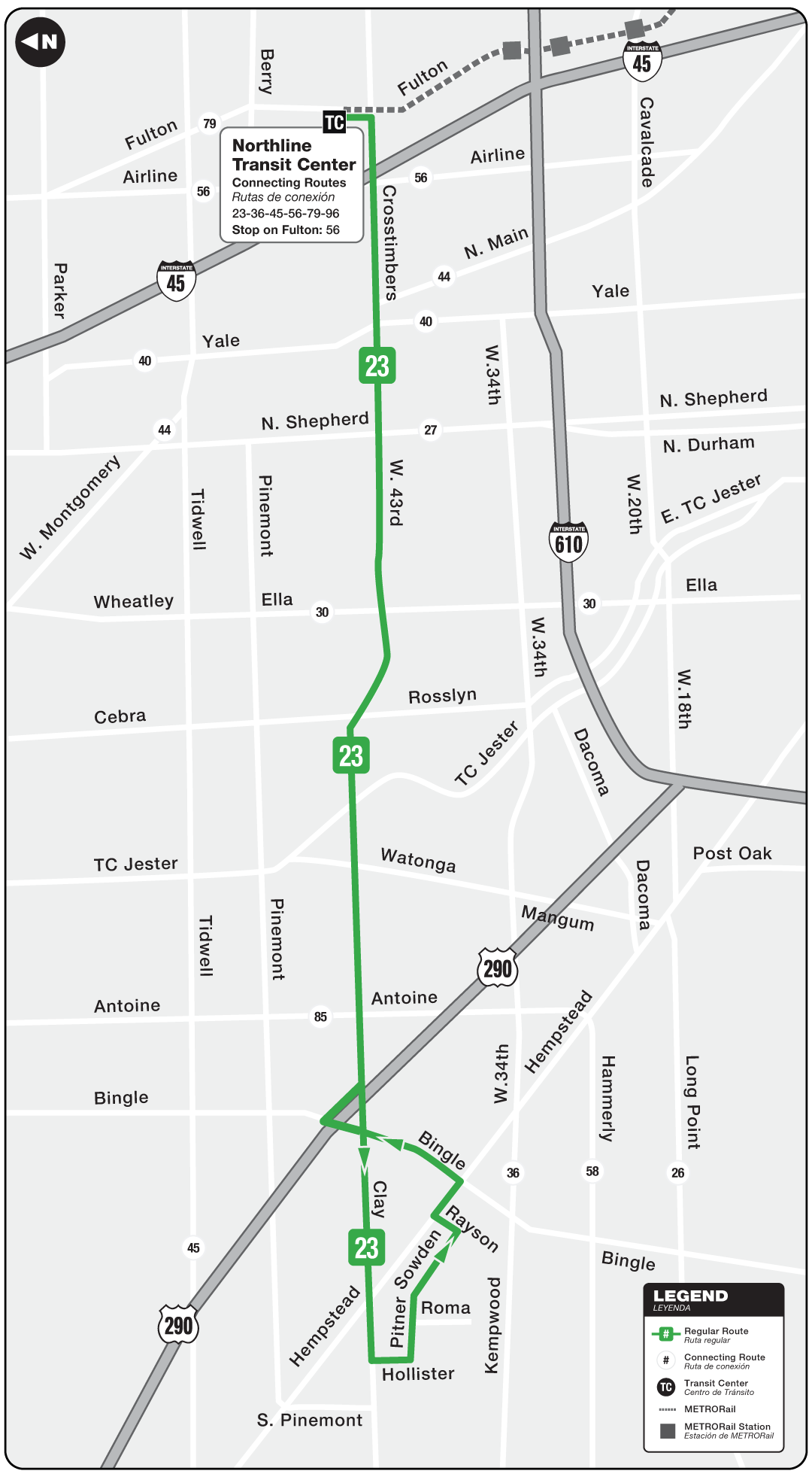Route map for 23 Clay / West 43rd bus.