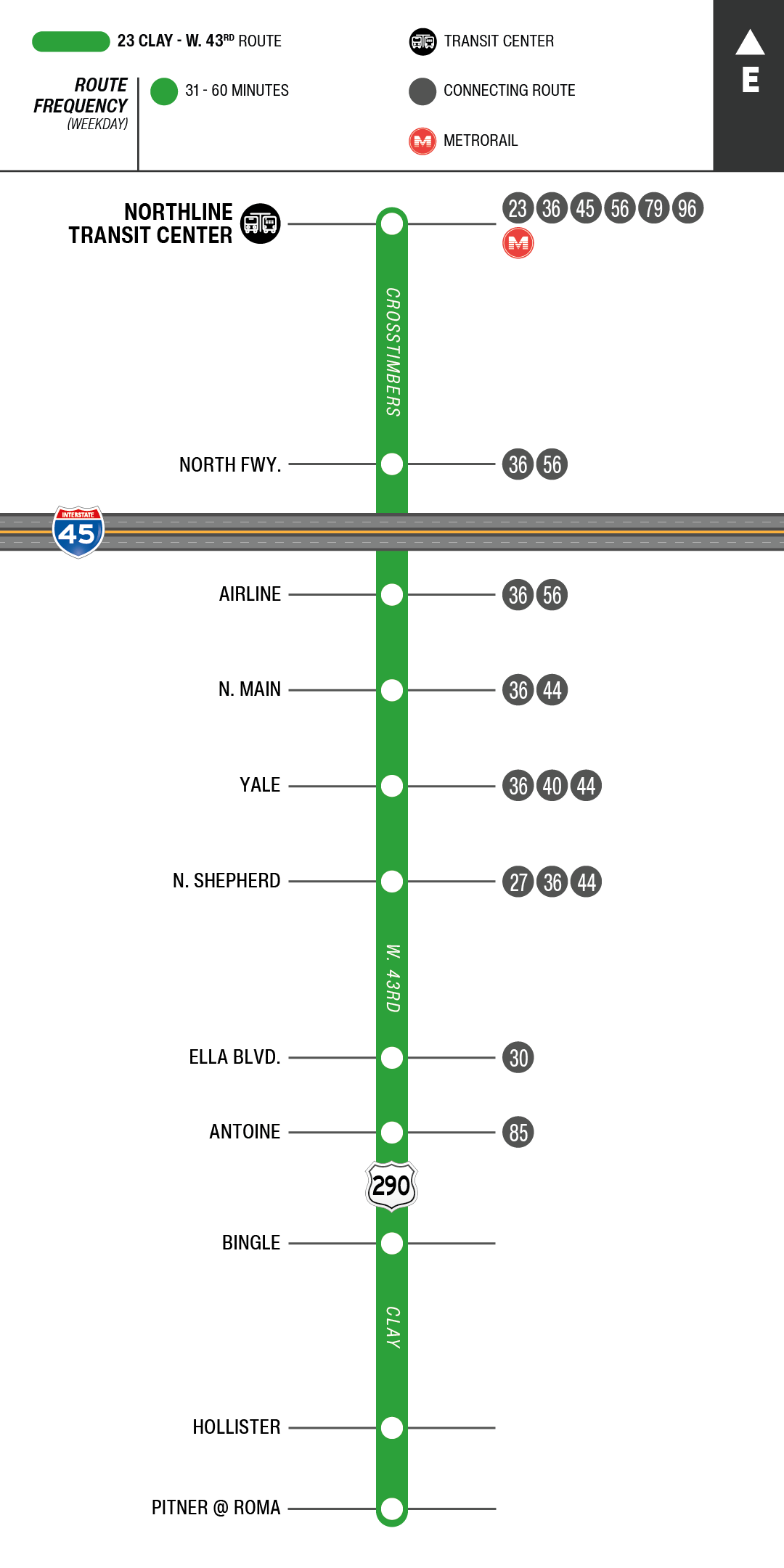 Route map for 23 Clay / West 43rd bus
