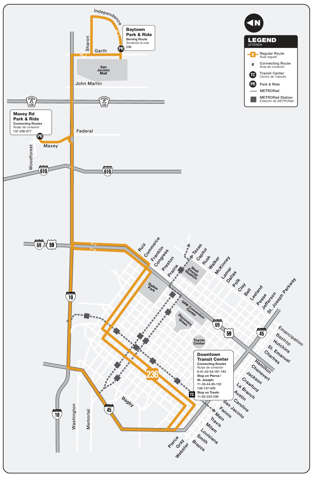 Route map for 236 Maxey Park & Ride bus.