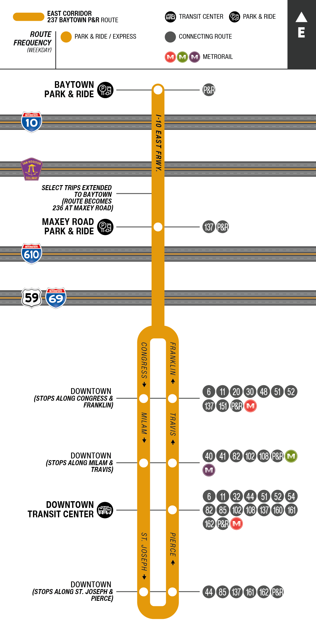 Route map for 237 Baytown Park & Ride bus