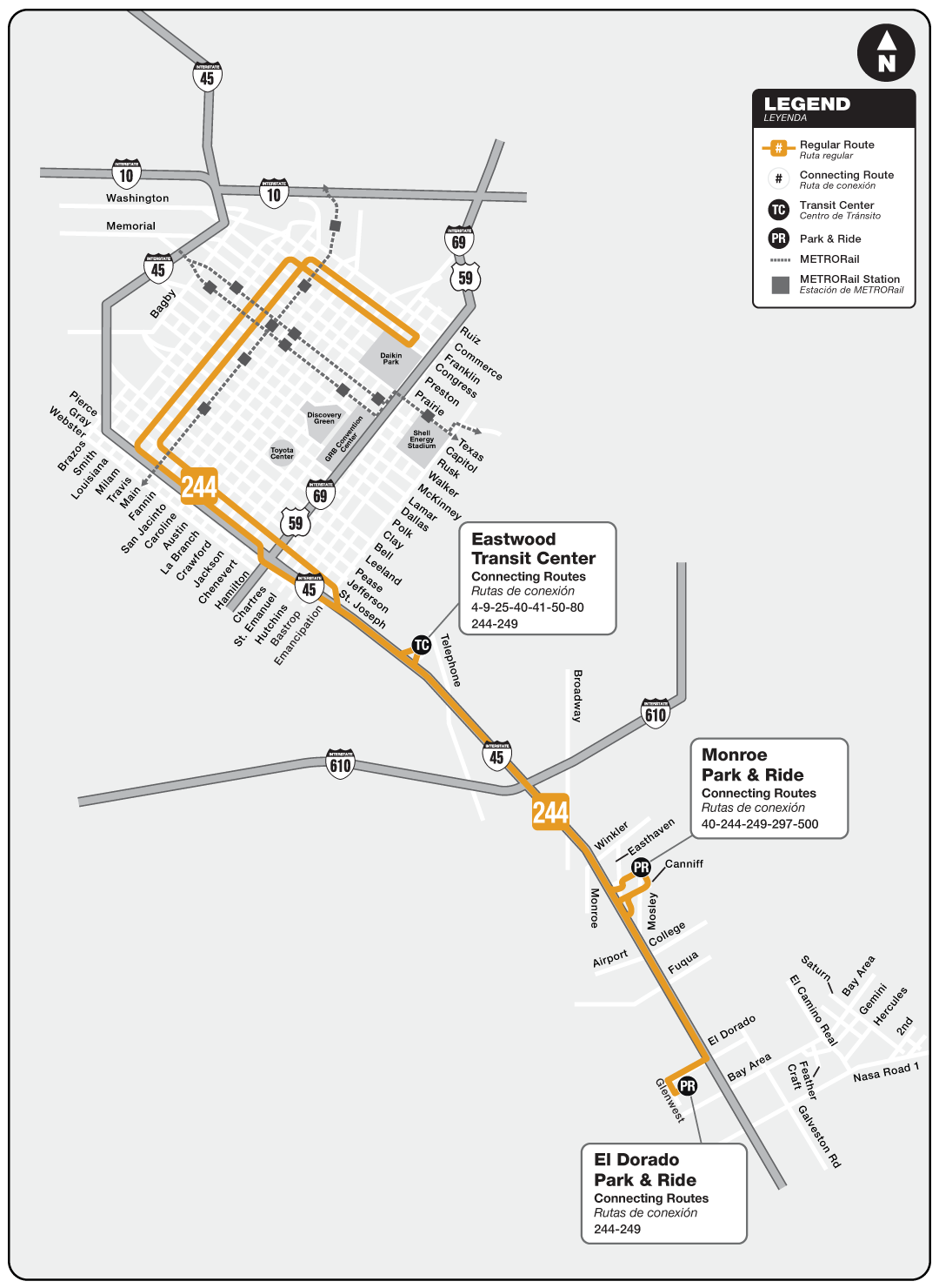 Route map for 244 Monroe / El Dorado Park & Ride bus.