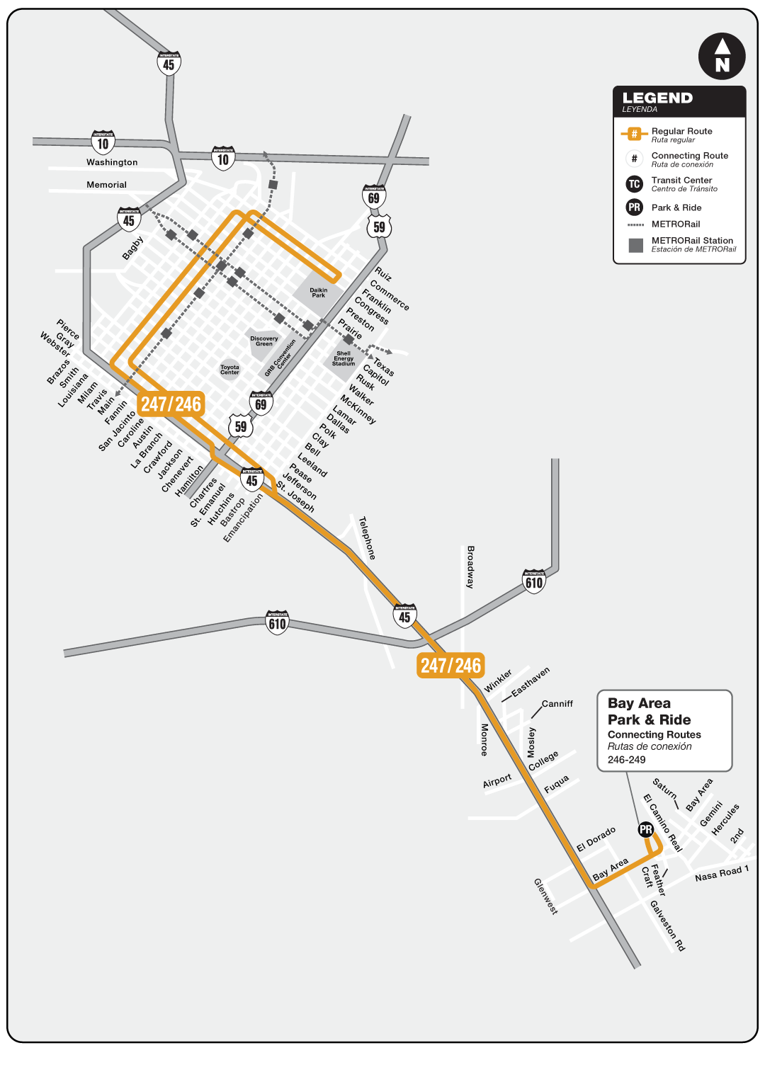 Route map for 247 Fuqua / Bay Area Park & Ride bus