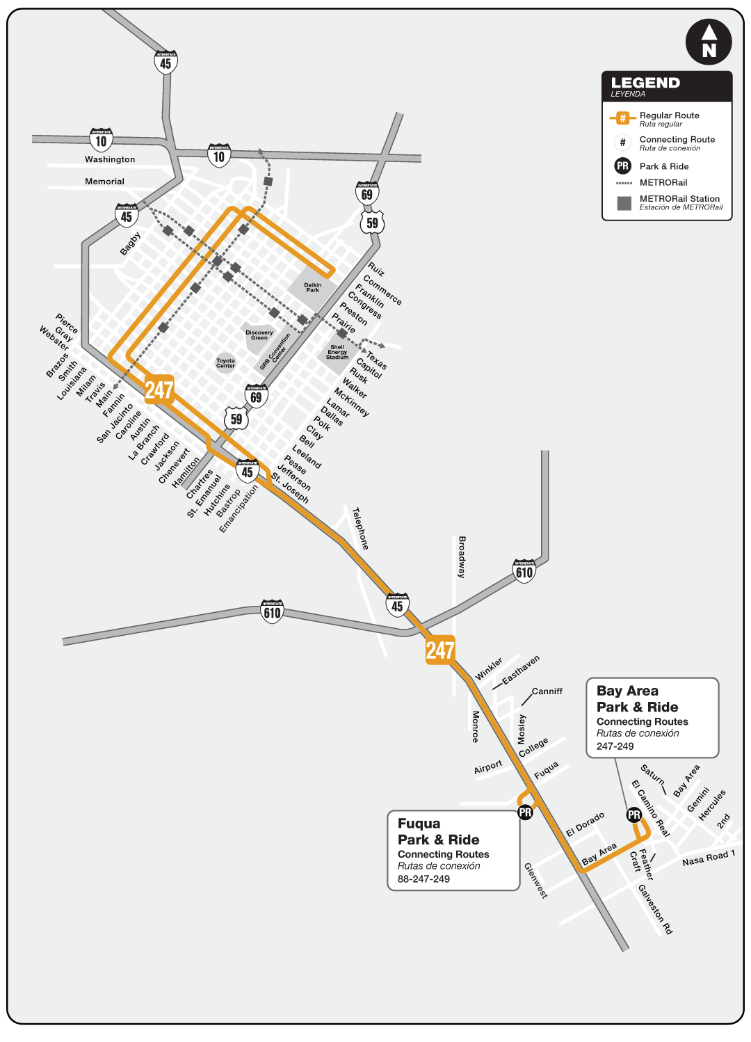 Route map for 247 Fuqua / Bay Area Park & Ride bus