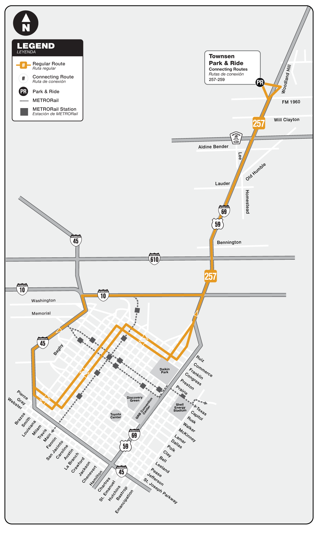 Route map for 257 Townsen Park & Ride bus
