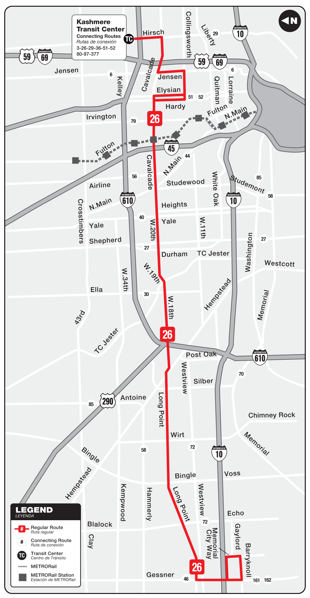 Route map for 26 Long Point / Cavalcade bus.