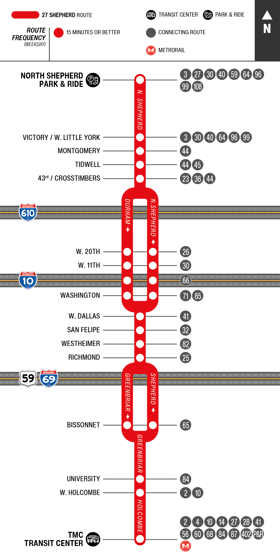 Route map for 27 Shepherd bus