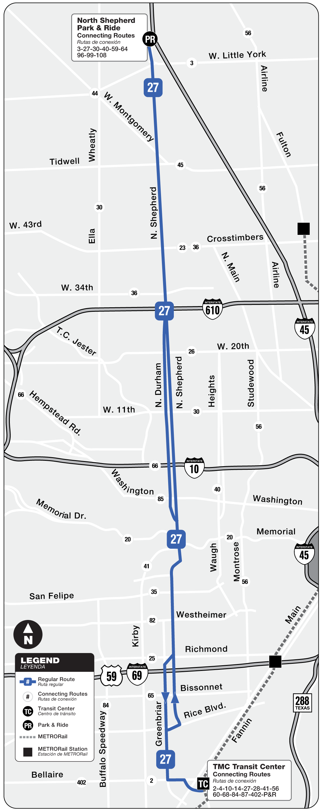 Route map for 27 Shepherd bus