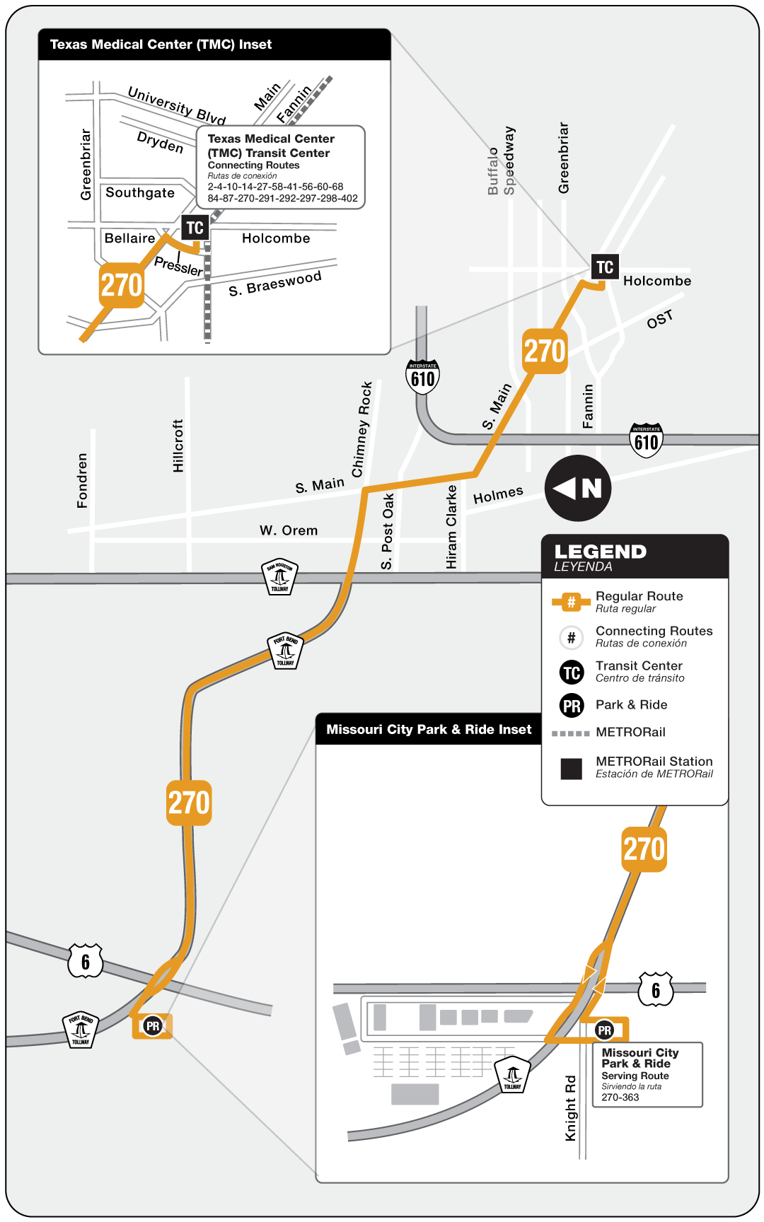 Route map for 270 Missouri City Park & Ride bus