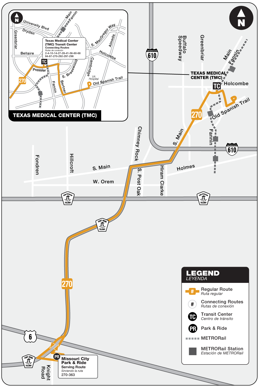 Route map for 270 Missouri City Park & Ride bus