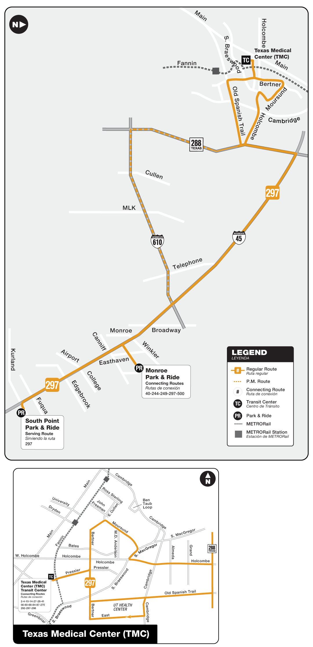 Route map for 297 Gulf Freeway / TMC Park & Ride bus