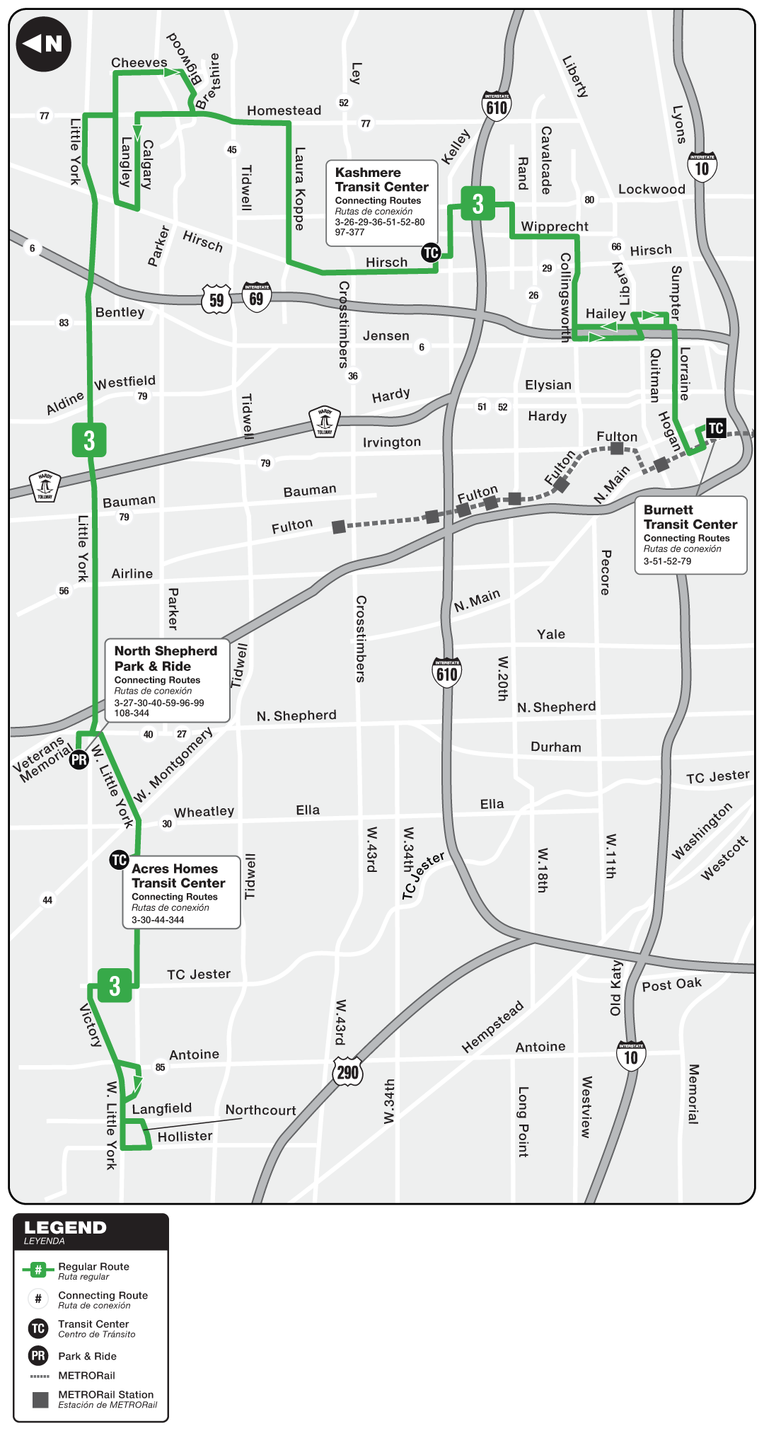 Route map for 3 Langley / Little York bus
