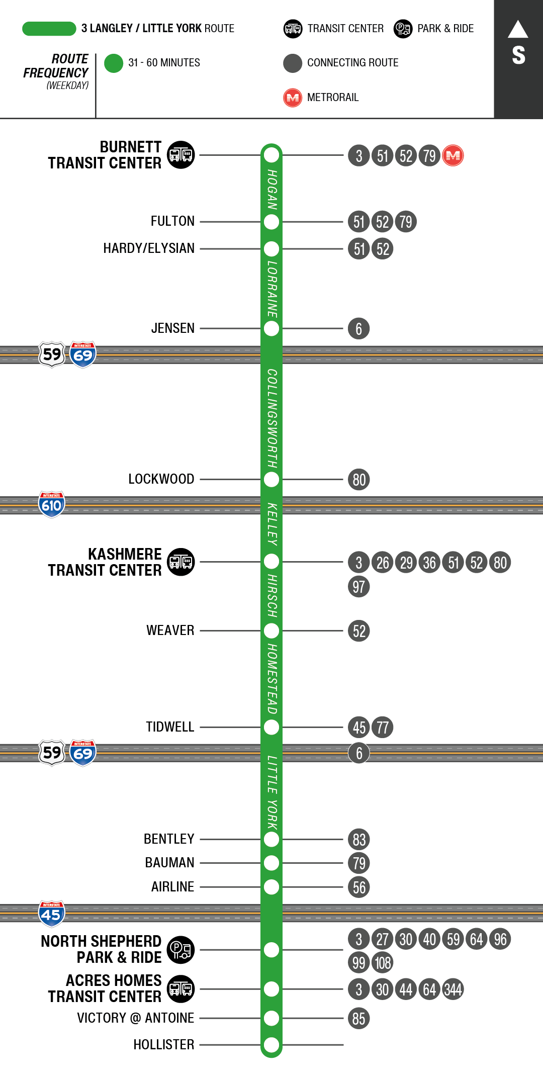 Route map for 3 Langley / Little York bus
