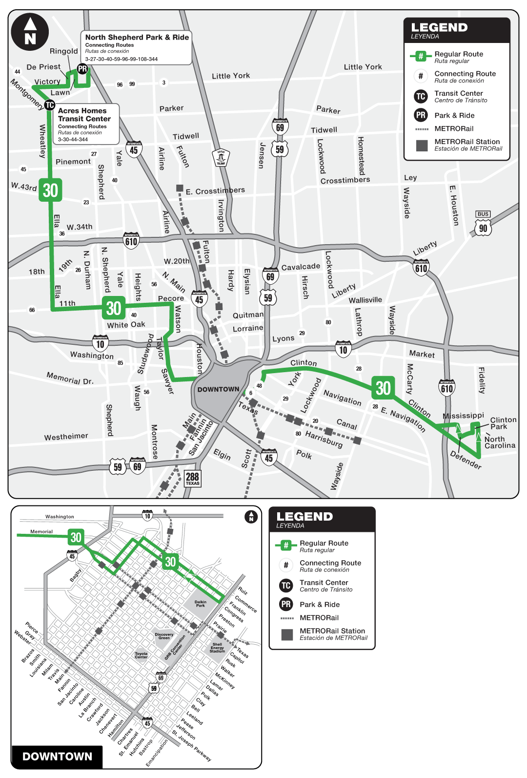 Route map for 30 Clinton / Ella bus