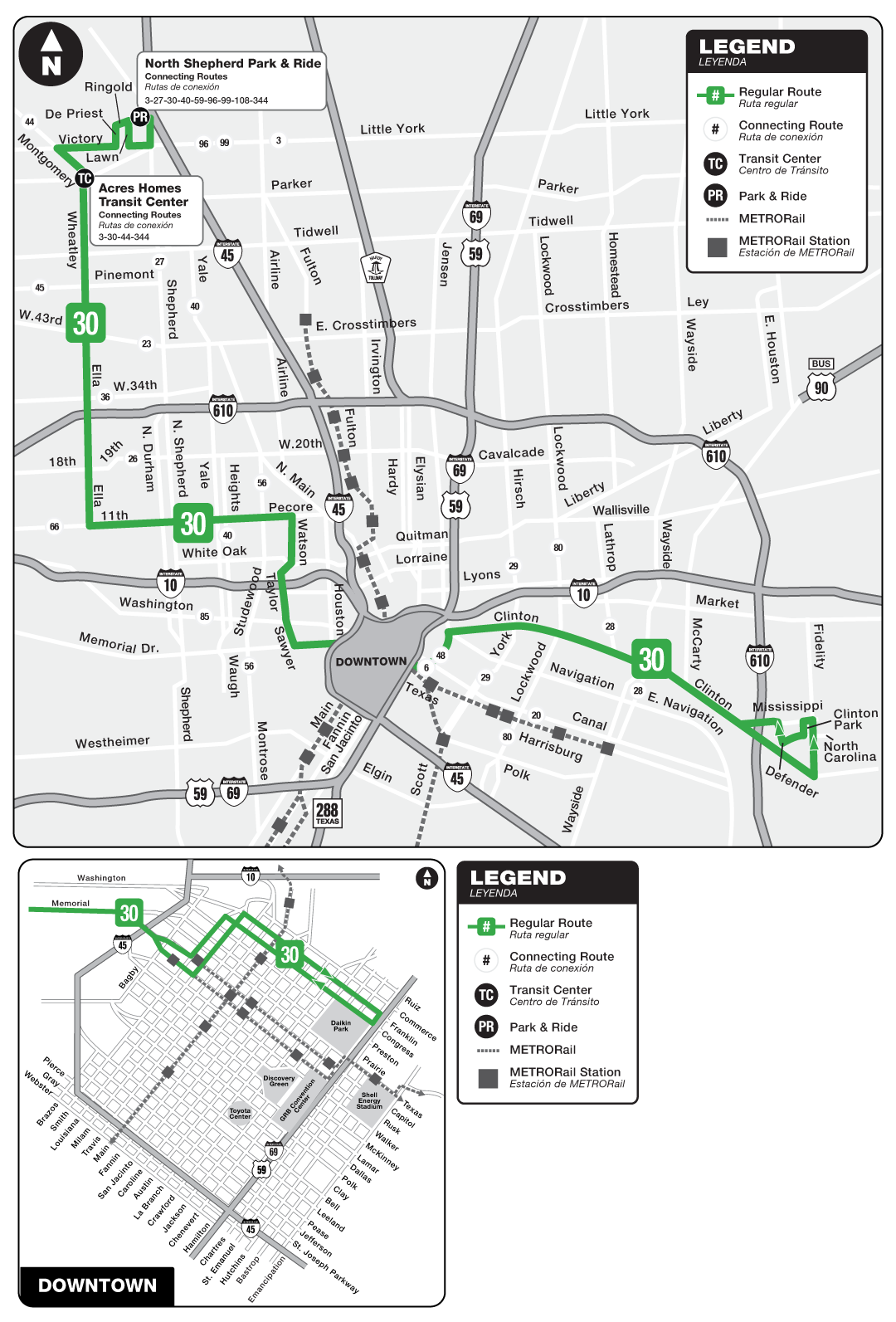 Route map for 30 Clinton / Ella bus