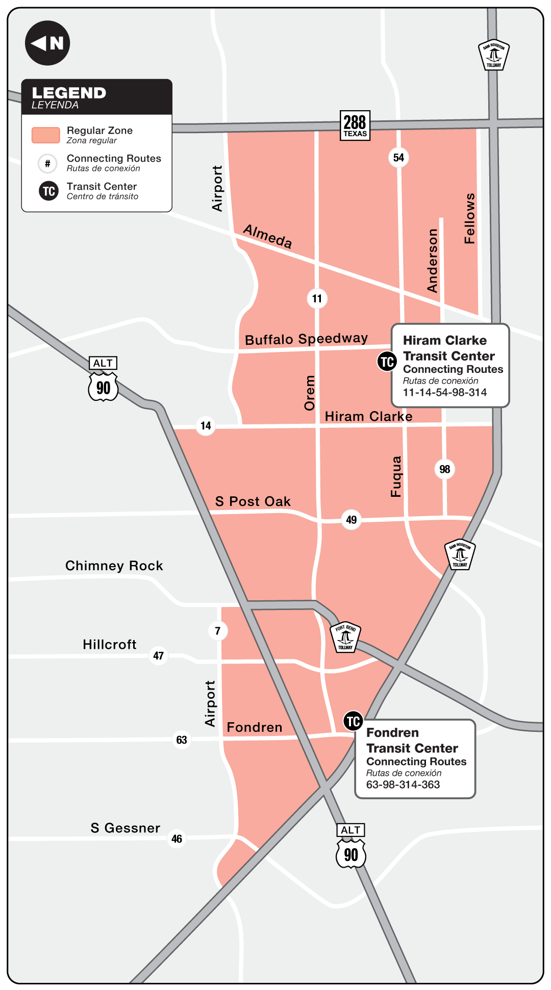 Route map for 314 Hiram Clarke - curb2curb shuttle