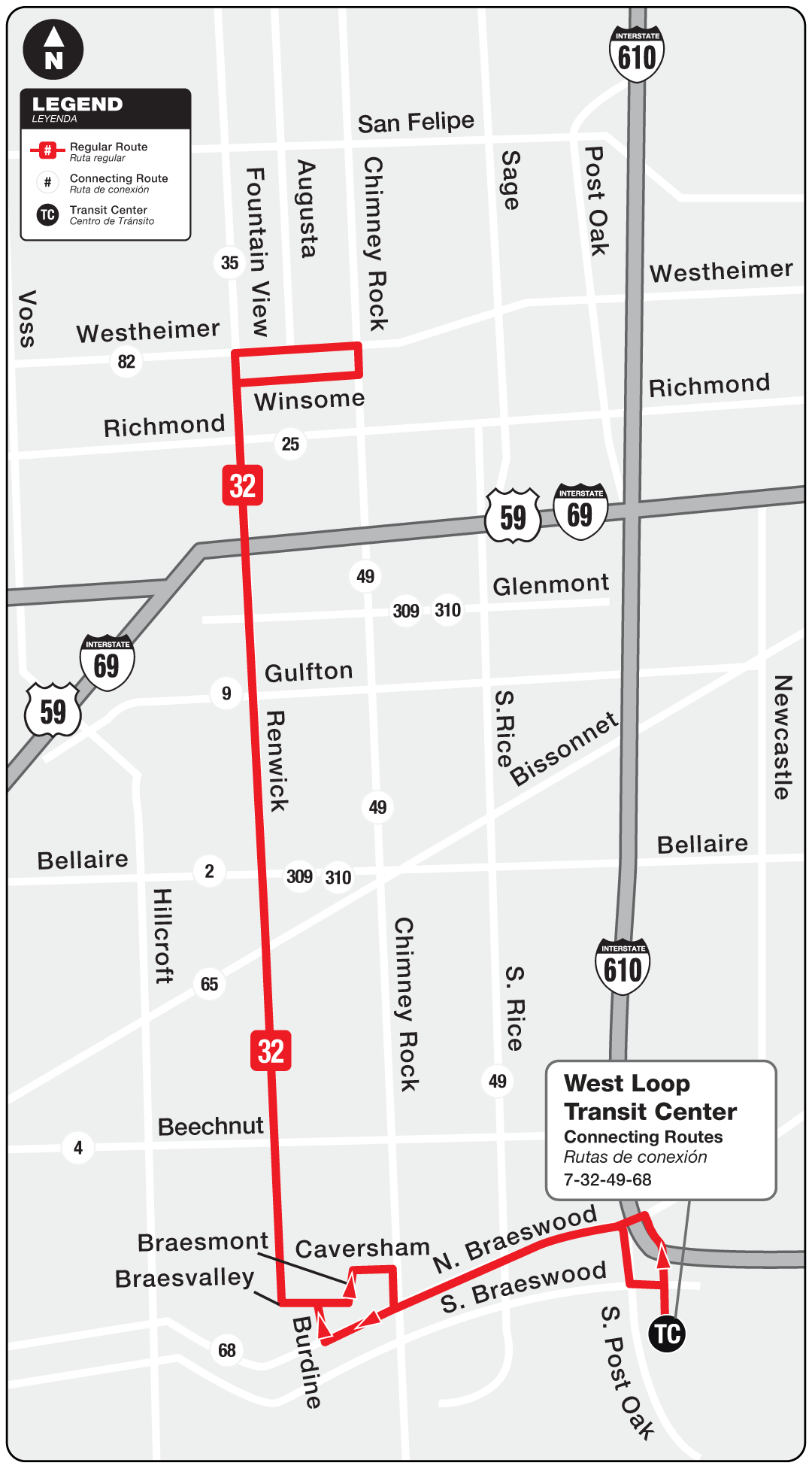 Route map for 32 Renwick bus