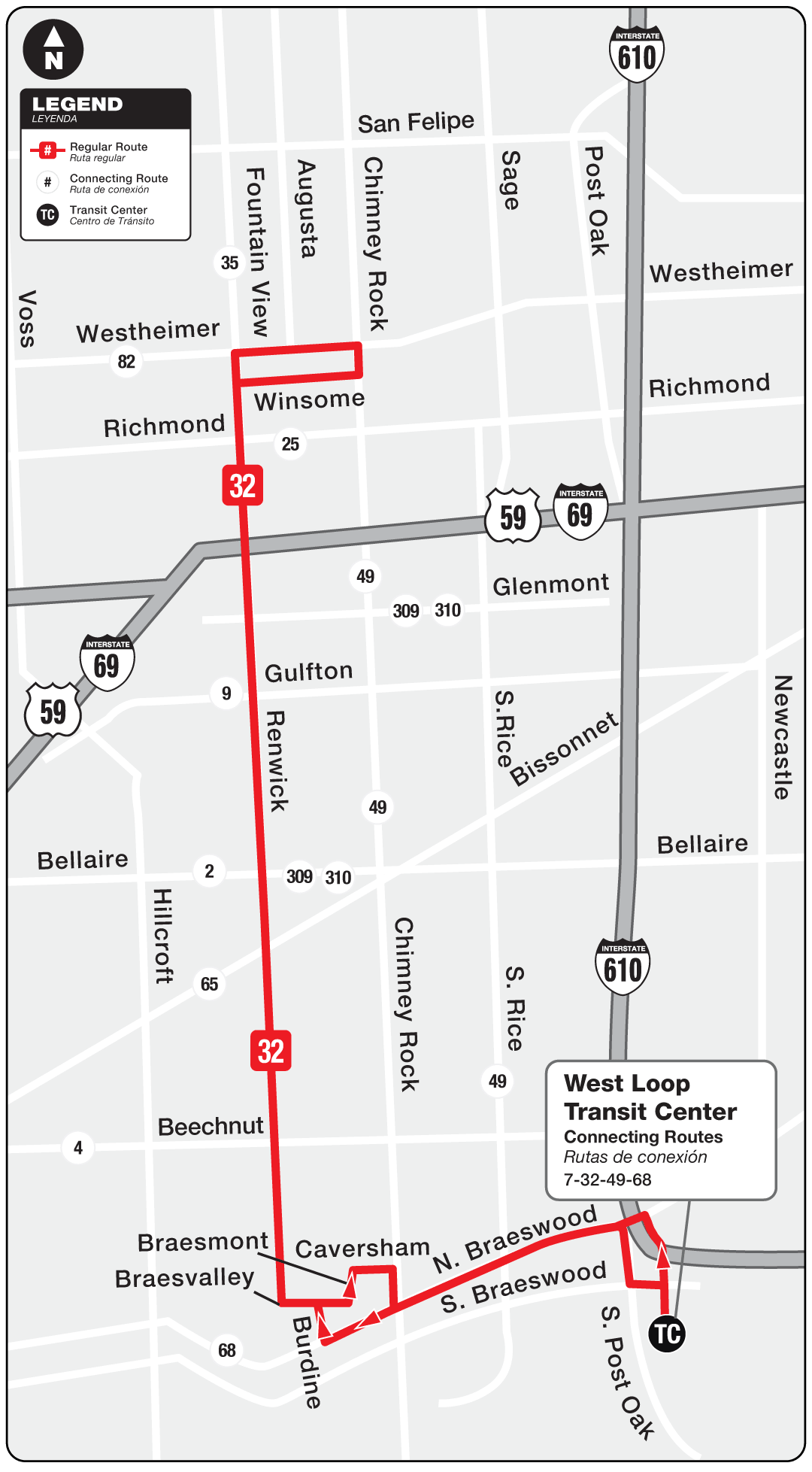 Route map for 32 Renwick bus