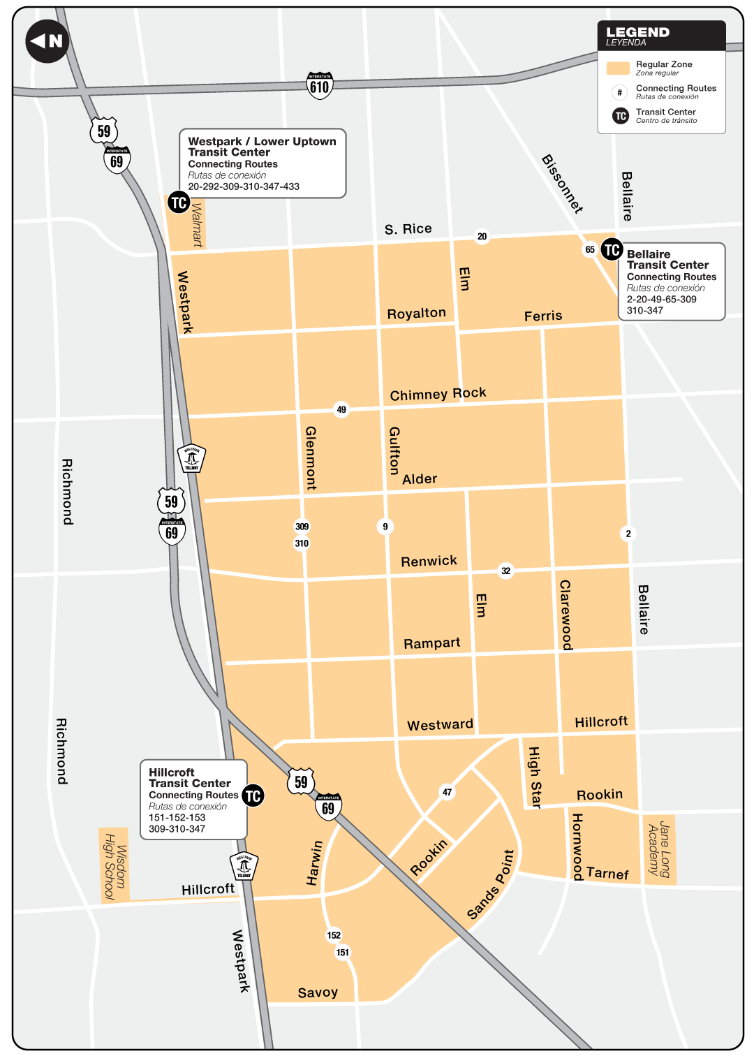 Route map for 347 Gulfton - curb2curb shuttle