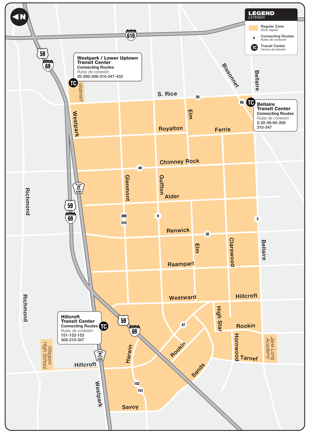 Route map for 347 Gulfton - curb2curb shuttle