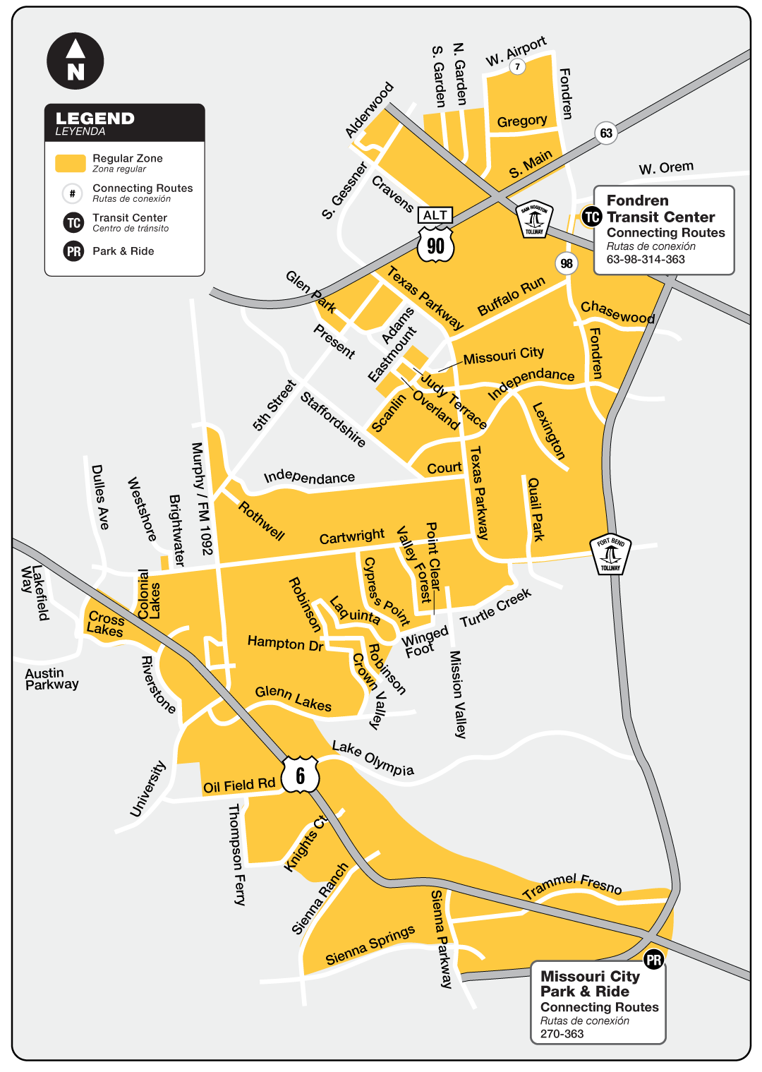 Route map for 363 Missouri City - curb2curb shuttle