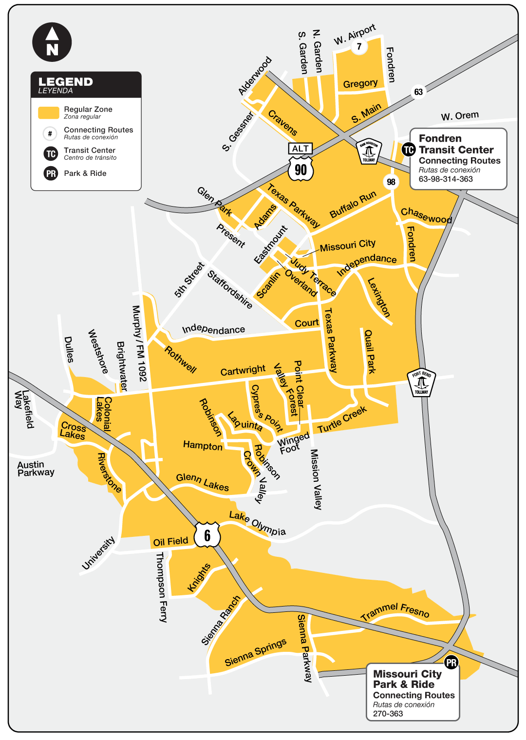 Route map for 363 Missouri City - curb2curb shuttle.
