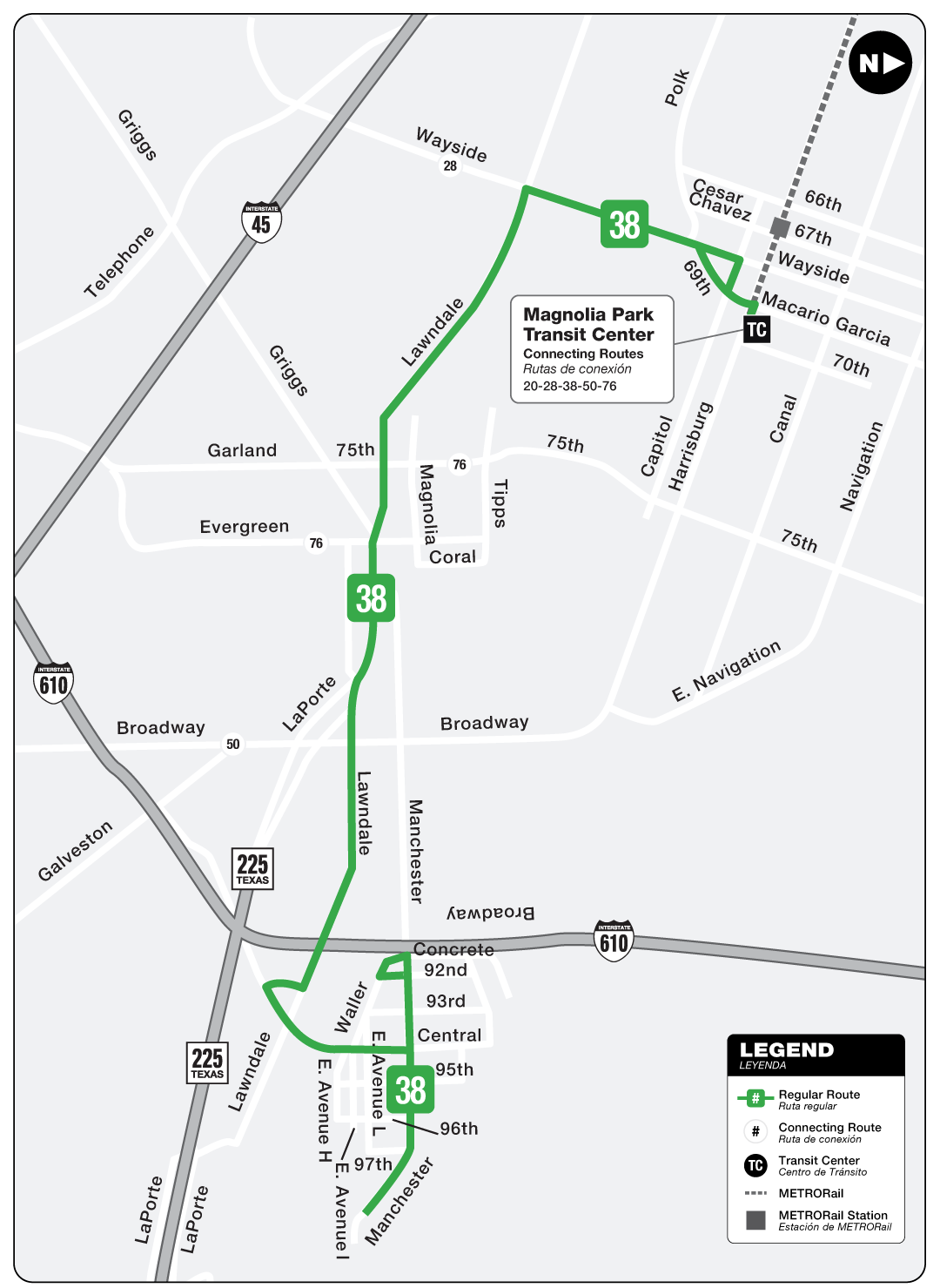 Route map for 38 Manchester-Lawndale bus.