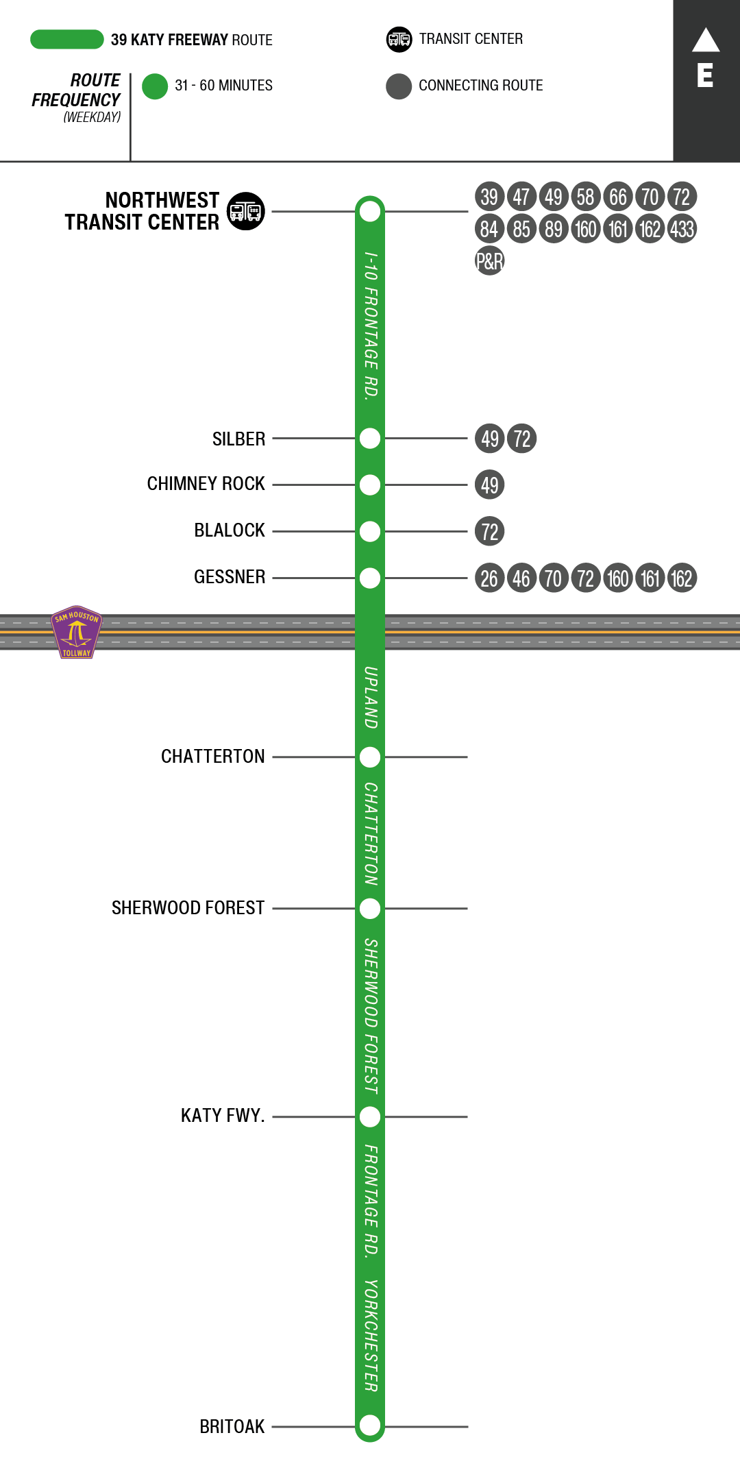 Route map for 39 Katy Freeway bus