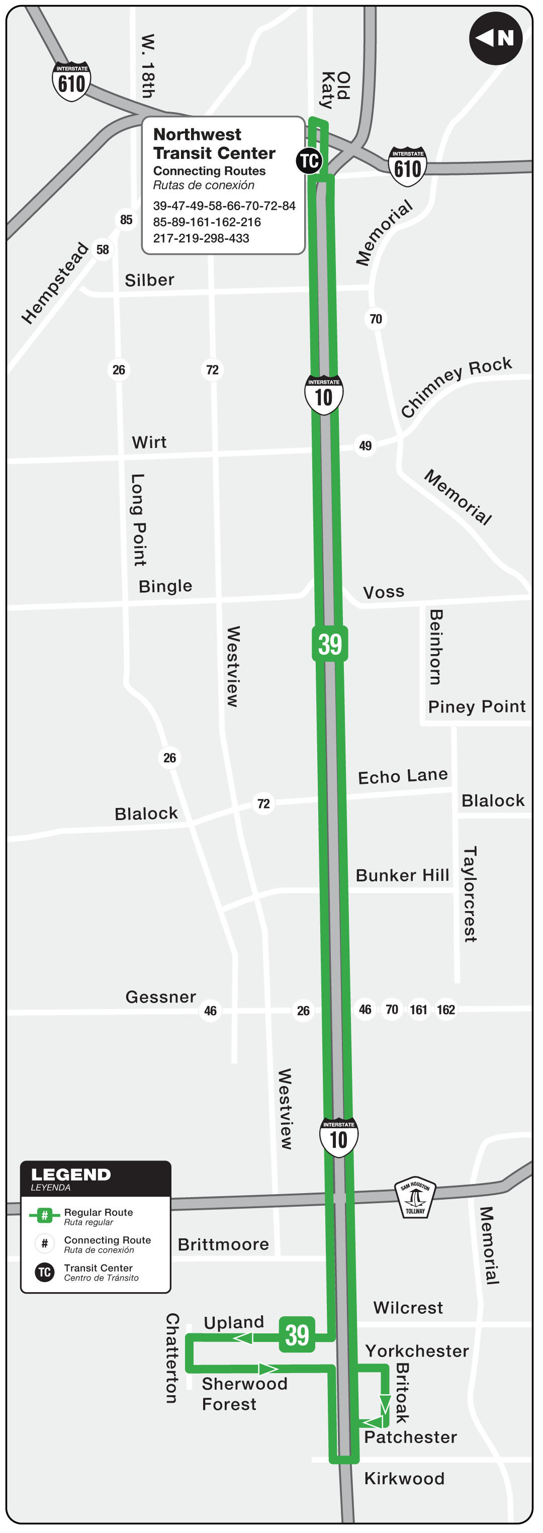 Route map for 39 Katy Freeway bus.