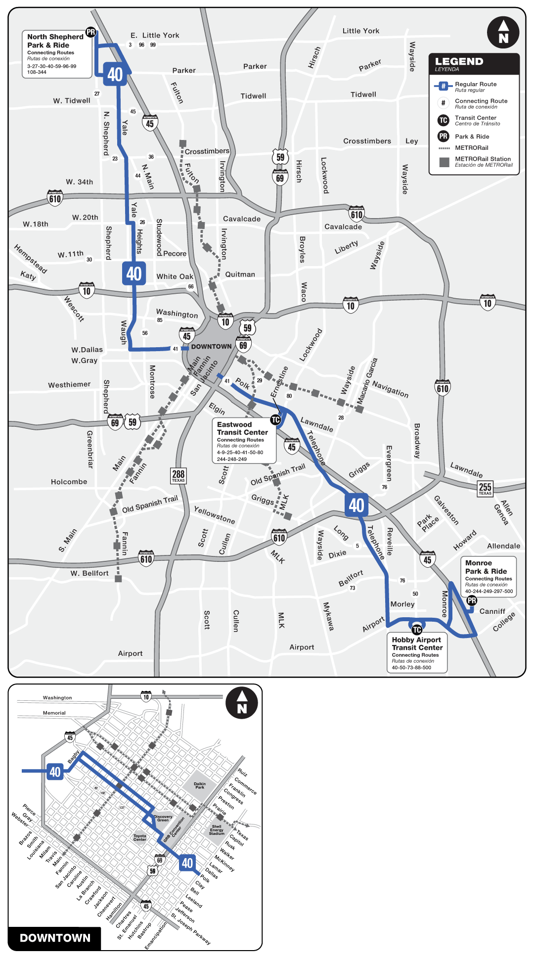 Route map for 40 Telephone / Heights Bus