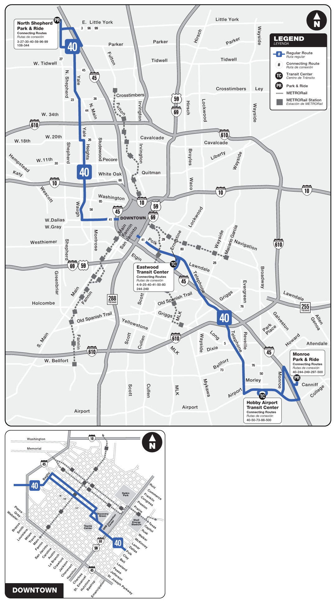 Route map for 40 Telephone / Heights Bus
