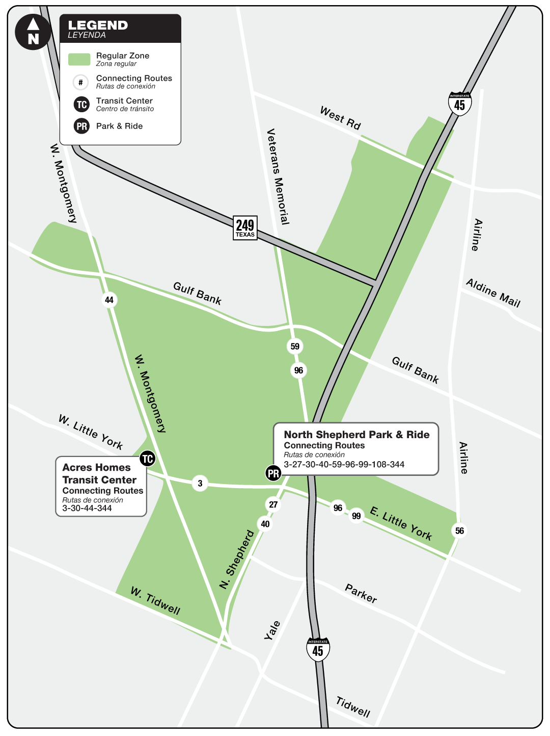 Route map for 344 Acres Homes - curb2curb shuttle.