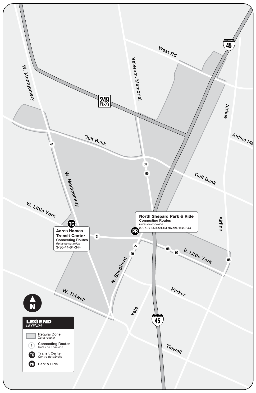 Route map for 344 Acres Homes - curb2curb shuttle