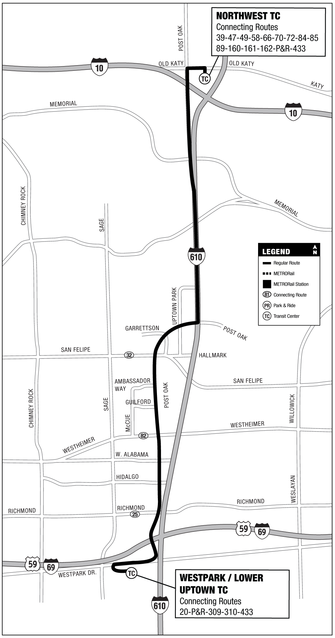 Route map for 433 METRO Silver Line bus.