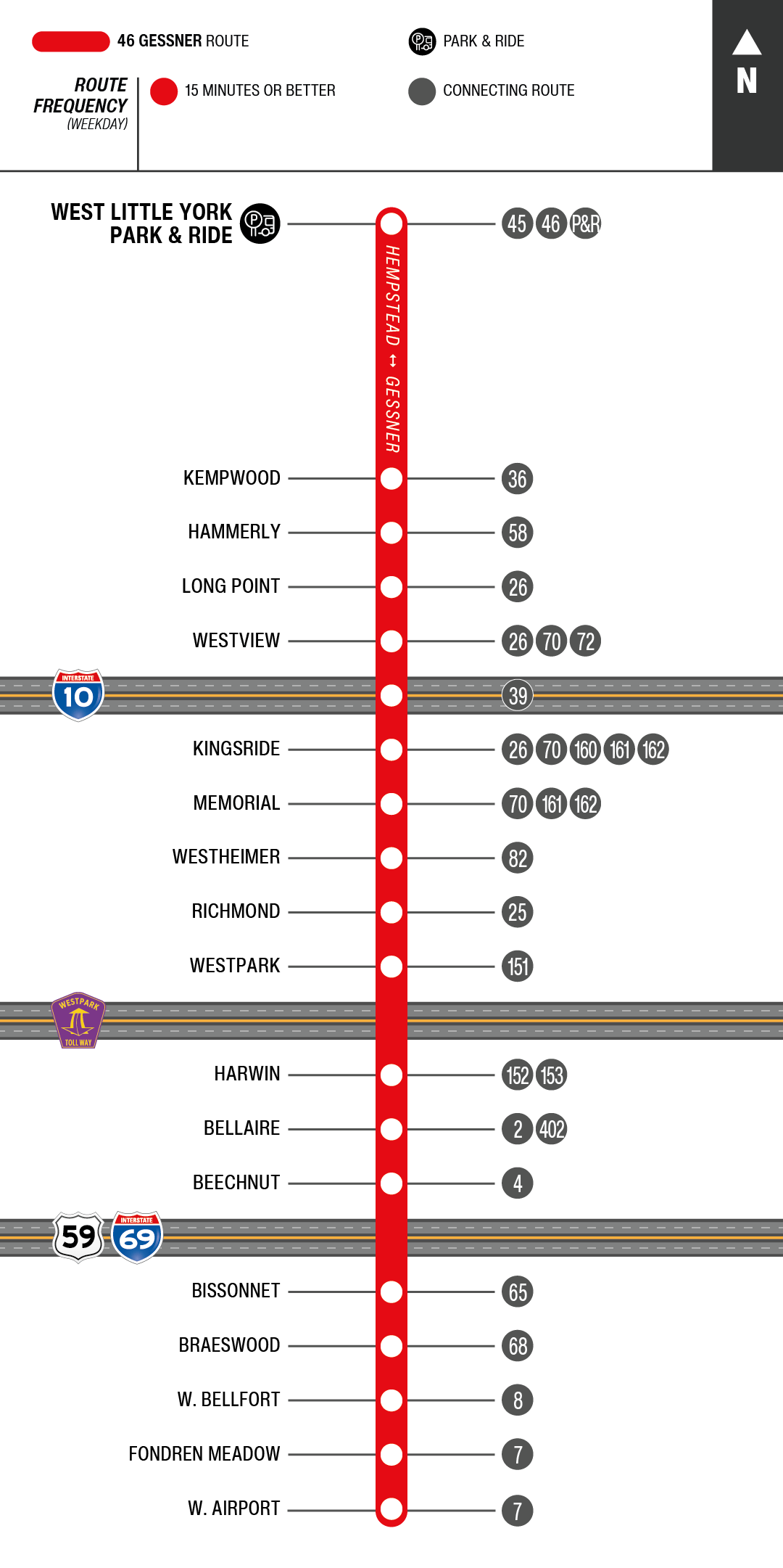 Route map for 46 Gessner bus
