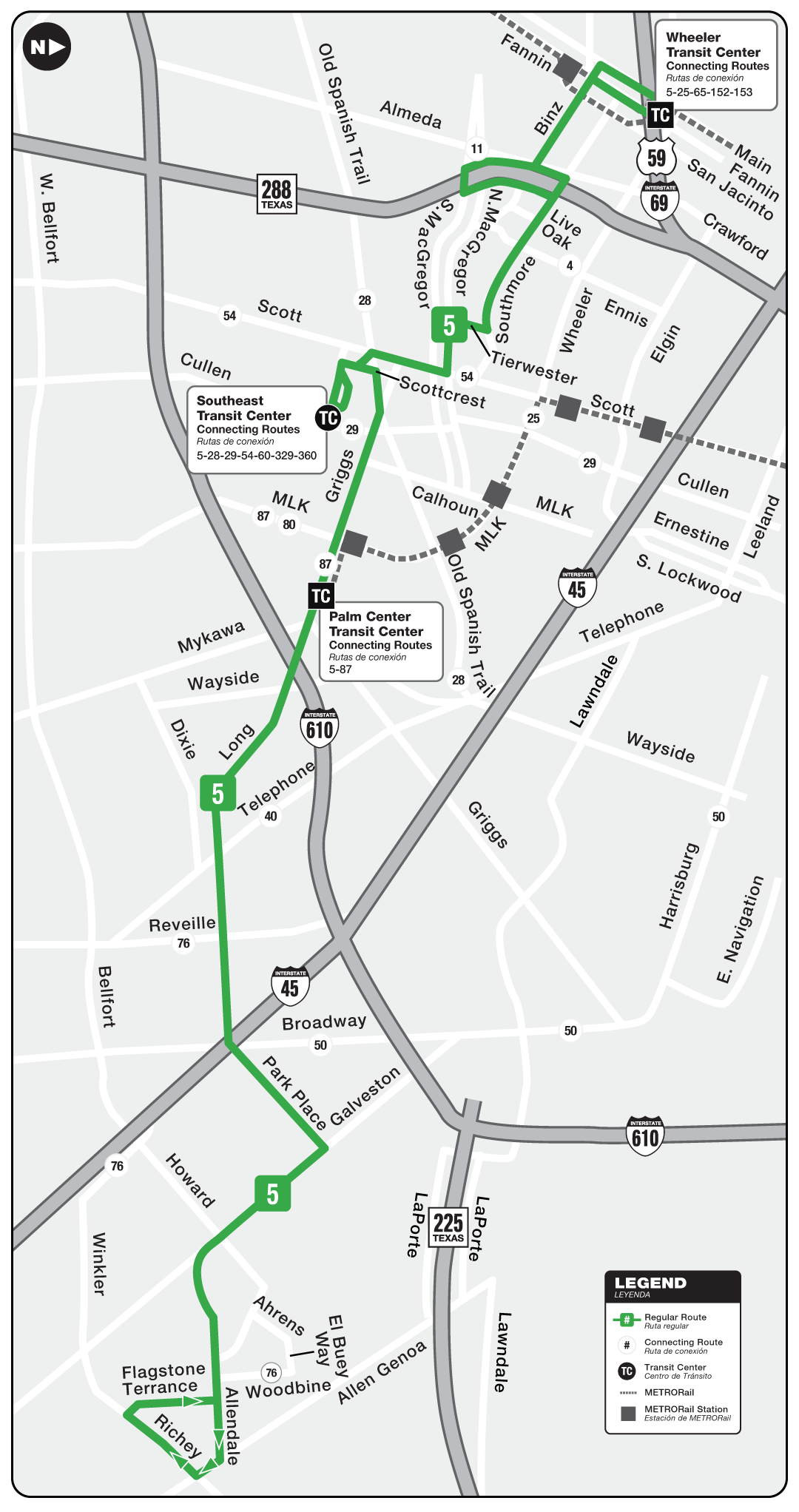 Route map for 5 Southmore bus