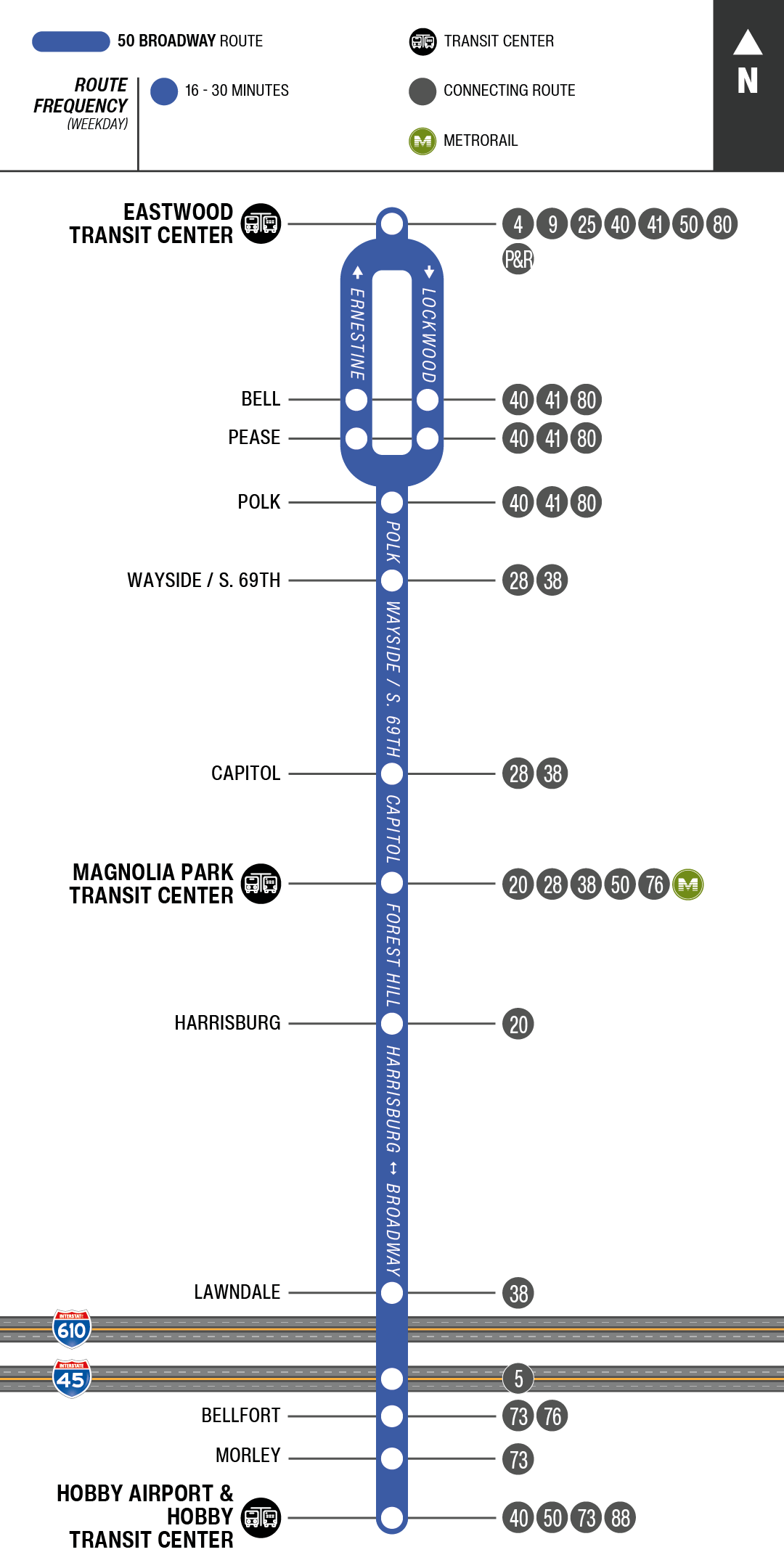 Route map for 50 Broadway bus