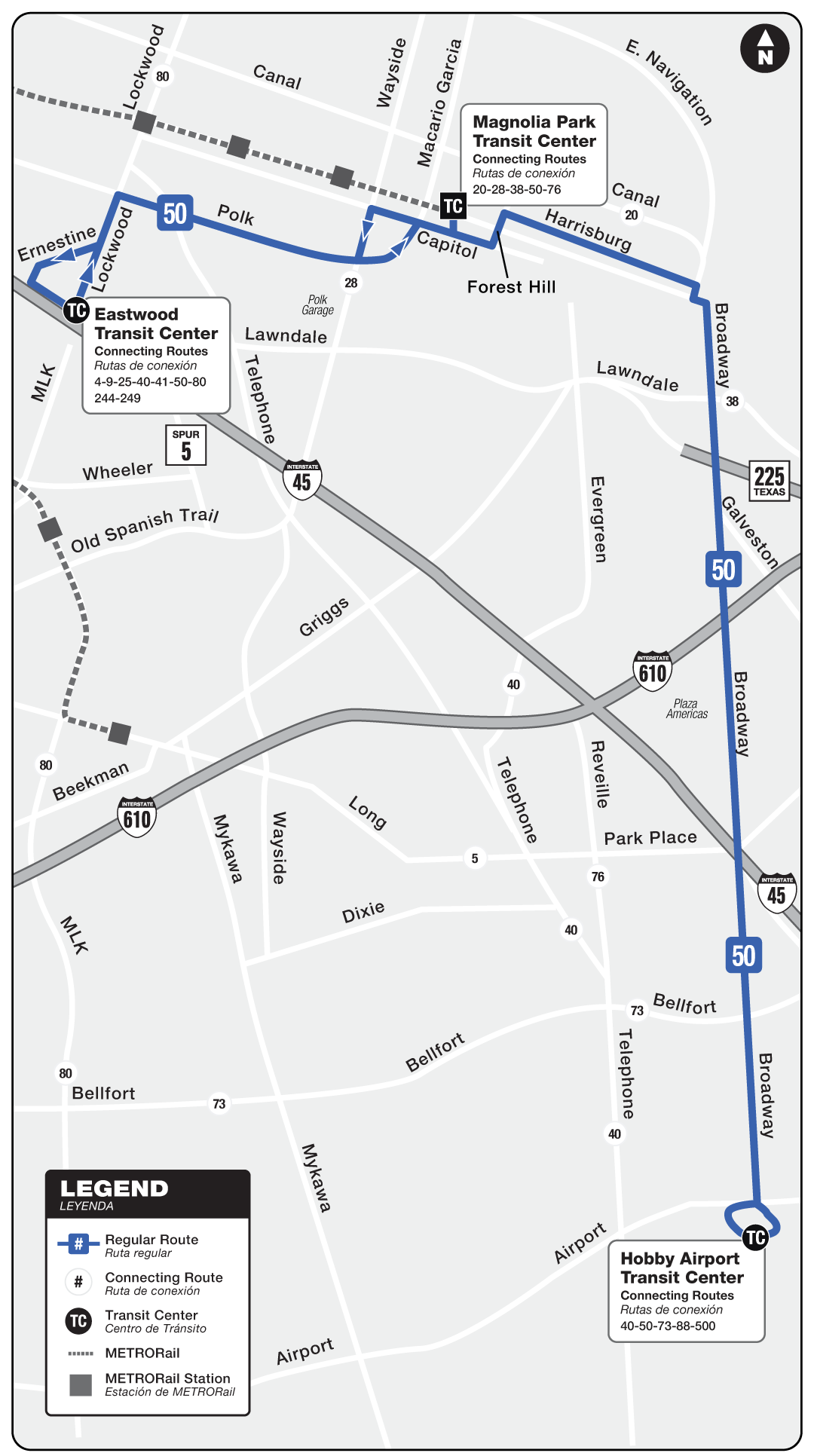 Route map for 50 Broadway bus.