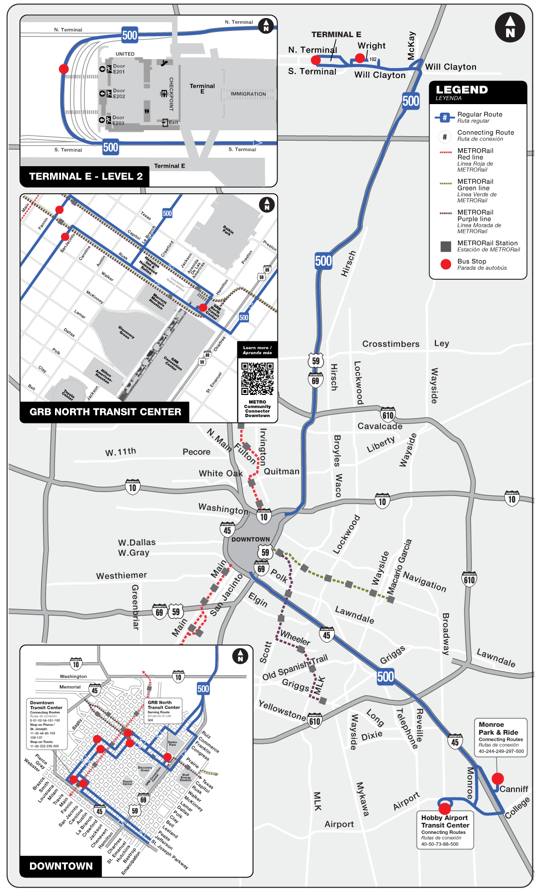 Route Map for 500 Downtown Direct bus