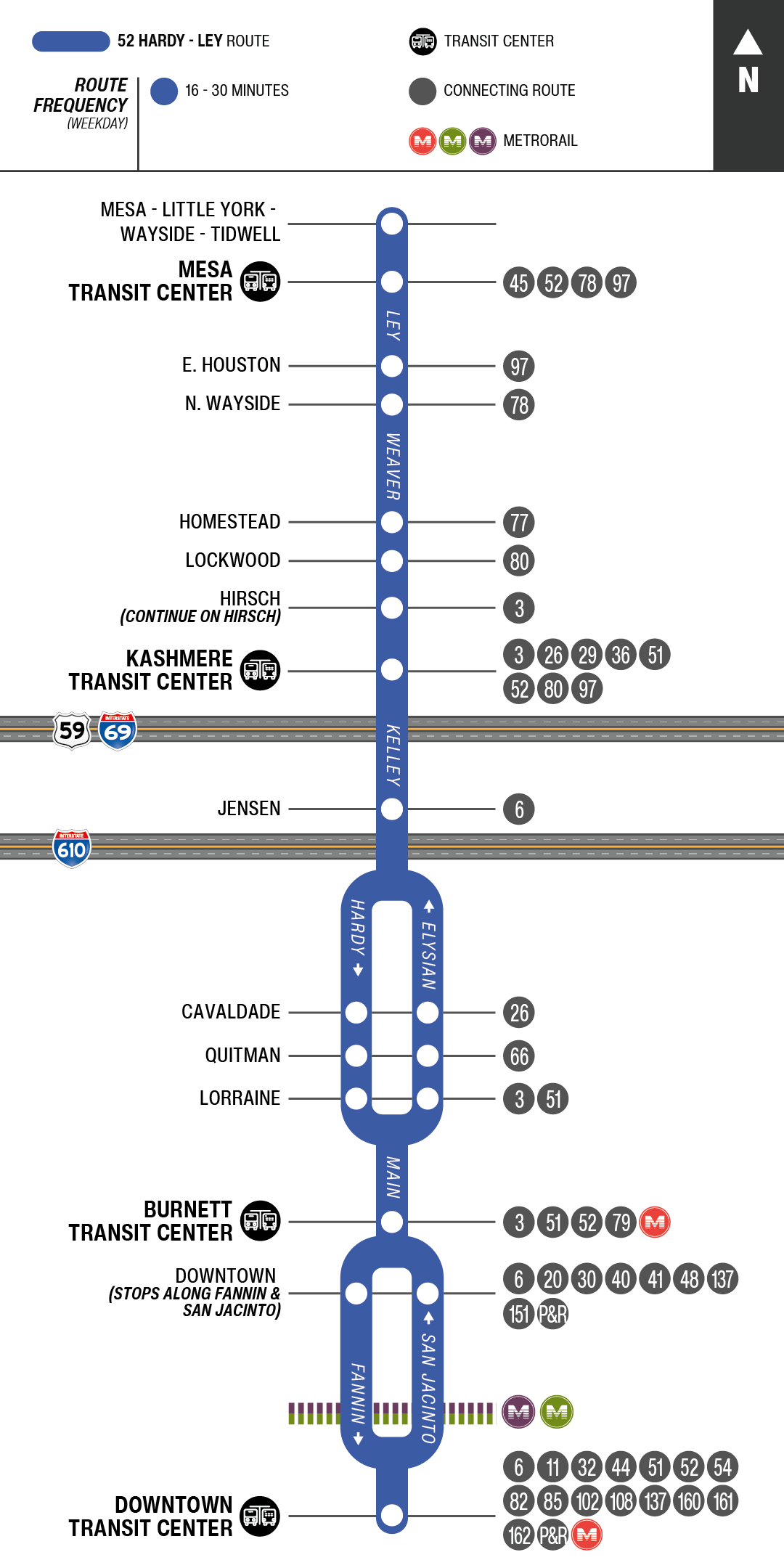 Route map for 52 Hardy-Ley bus