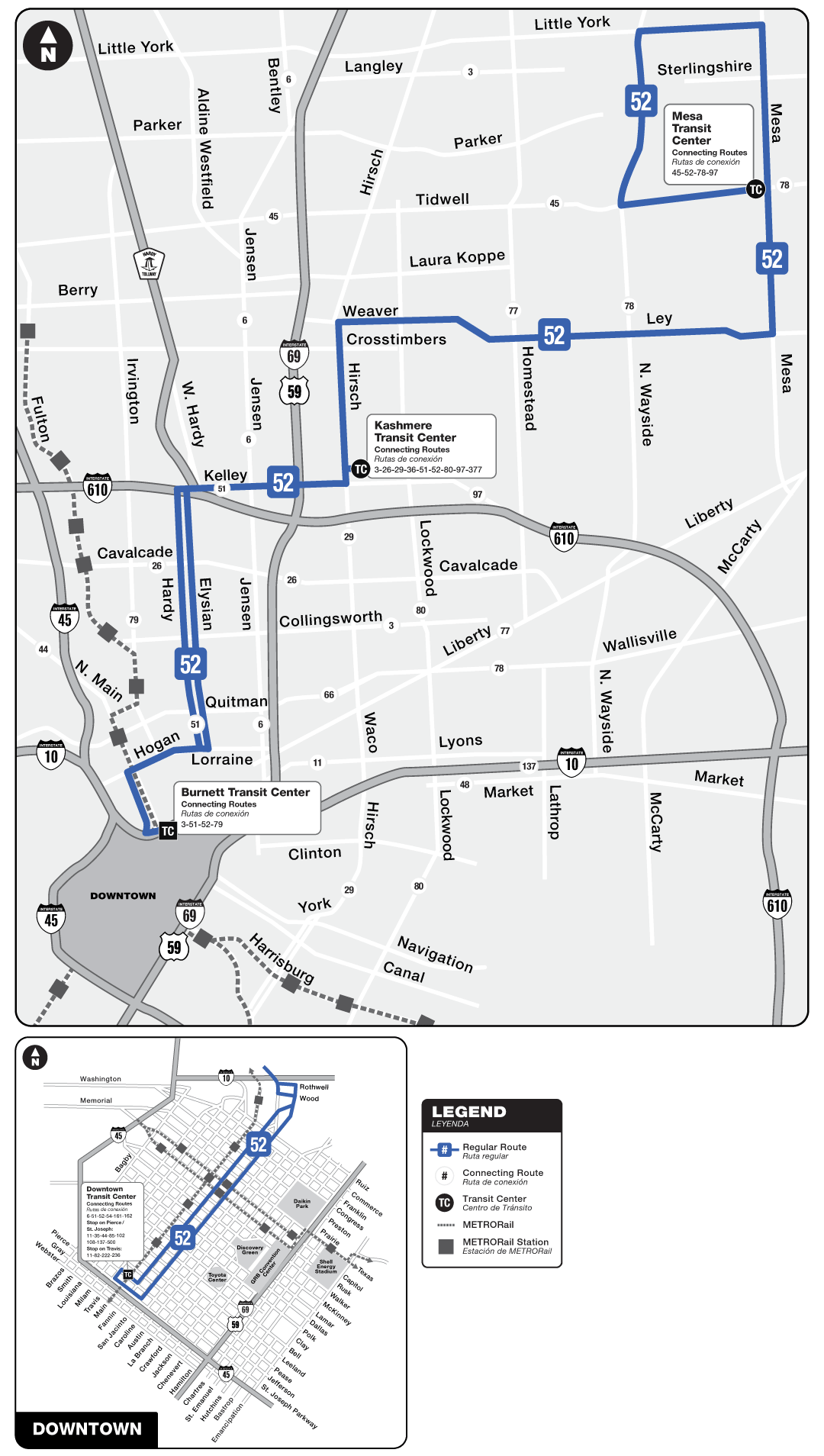 Route map for 52 Hardy-Ley bus