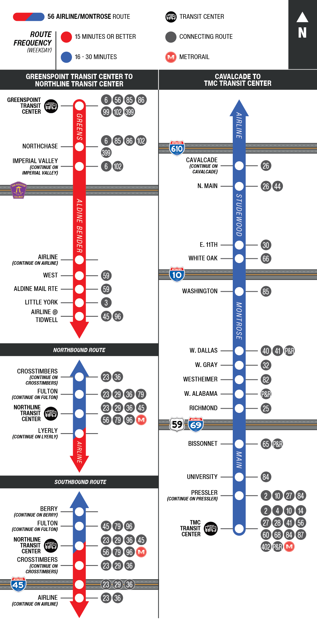 Route map for 56 Airline / Montrose bus