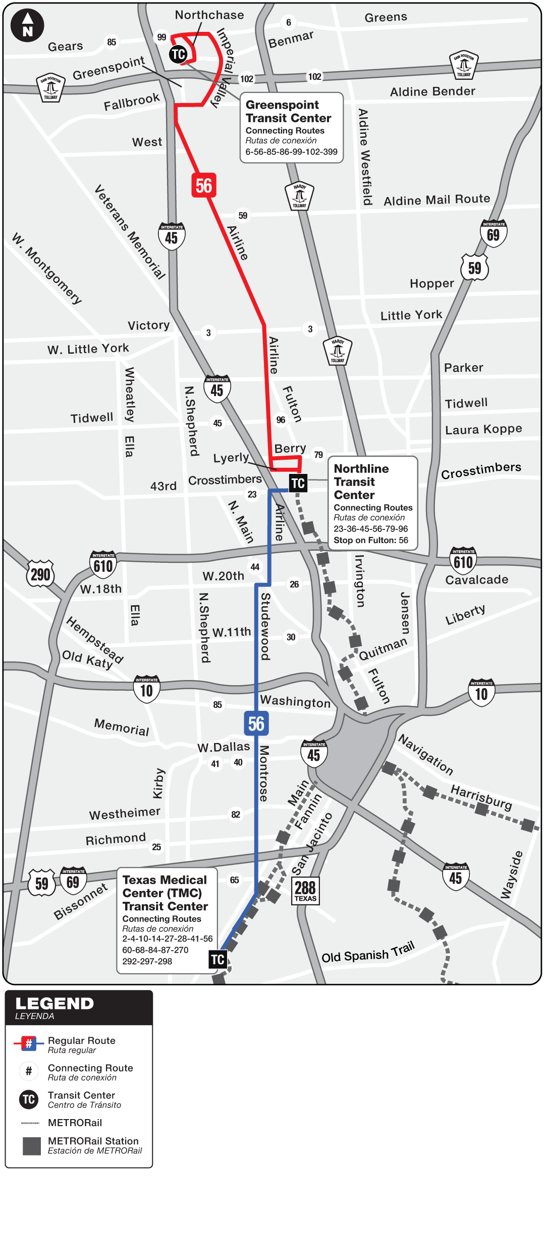 Route map for 56 Airline / Montrose bus