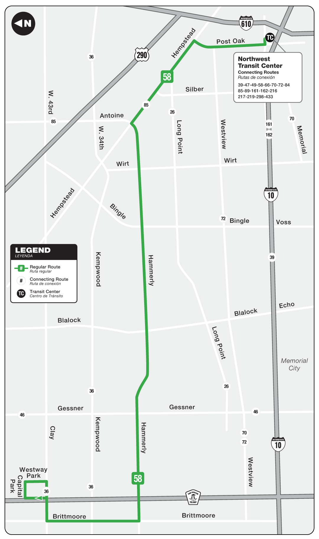 Route map for 58 Hammerly bus.